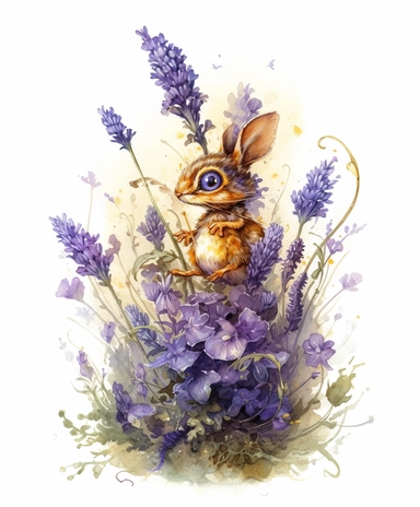 illustration watercolor art of cute lavender, meadow, many small and colorful particles, masterpiece by Jean-Baptiste Monge style and by Vladimir Kush style and by Hans Zatzka style, rococo style, PNG clipart, isolated on white, extreme photorealistic details, 32k HD resolution, realistic high detailization high resolution