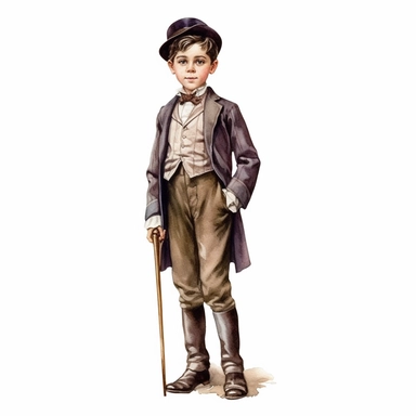 portrait Watercolor Victorian young boy Clipart, full body, on a white background, Illustration clipart, 4K, extremely detailed