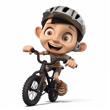 cute young chibi boy riding a mountain bike downhill in action, smiling, full body, downhill bicycle clipart, Sport graphics, 16k polished, isolated on white background, 3d, rendered by pixar
