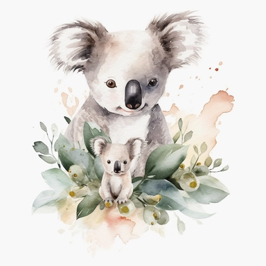 koala Mom and Baby Watercolor Clipart Graphic, 4k white background