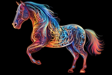 full body horse, neon colors, ultra detailed, clipart design graphic, vector, contour, 32k, black background,