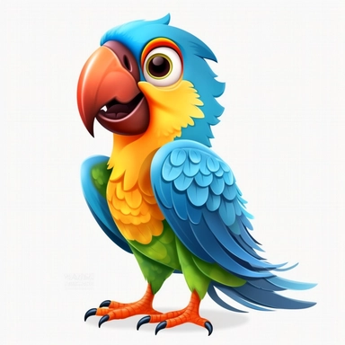 Funny parrot clipart, simple vector style, Cartoon style UHD, No background, 8k, vector