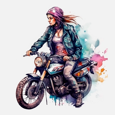 watercololor biker girl clipart no background, 4K