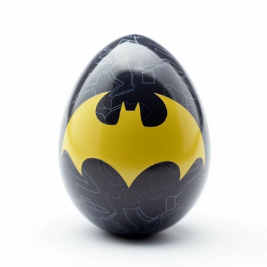 easter egg painted with Batman color with Batman logo on it, clip-art style, white background, side view, no shadows