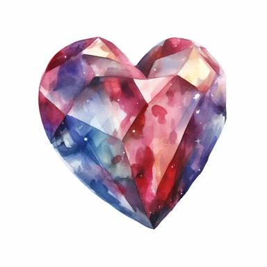 realistic heart shape jewel watercolor clipart single design, 8k