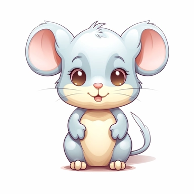 clipart, cute kawaii mouse isolated on a white background, cartoon style, chibi style, vector, 3D, no shadows
