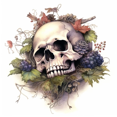 clipart memmento mori, no letters, detailed, watercolour, coloured, grim