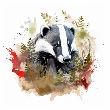 WOODLAND BADGER, CLIPART, WATER COLOUR, WHITE BACKGROUND