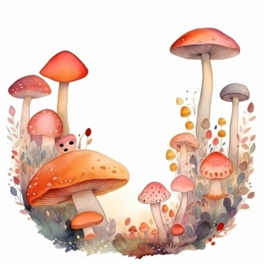 minimalist mushroom border frame, cottagecore, watercolor art, cartoon artstyle, warm color palette, clipart, isolated on a white background, very high quality, 8k