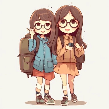 prompt cute clipart 2 girl bestfriends traveling
