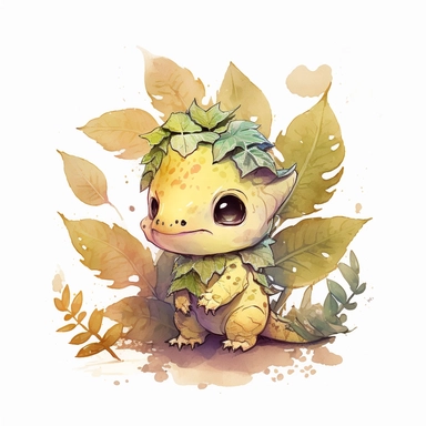 The cutest and tiniest yellow baby dinosaur ever, have wing, big smile, hide under the leaves, exploring, Watercolor Clipart, strybk, full Illustration, 4k, sharp focus, watercolor, smooth soft skin, symmetrical, soft lighting, detailed face, concept art, muted colors, watercolor style, strybk, children's style fairy tales, chibi kawaii, . Octane rendering, 3d. Perfect face, detailed face, delicate face, perfect sharp lips, detailed eyes. Craig Davison, Aubrey Beardsley, Conrad Roset, Aikut Aido