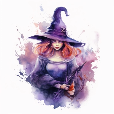 mystical dark fantasy watecolor halloween witch clipart, hd 4k, detailed, focused, isolated on white background