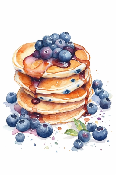 2 water colour blueberry pancake clipart, HD, isolated on white background, spaced out