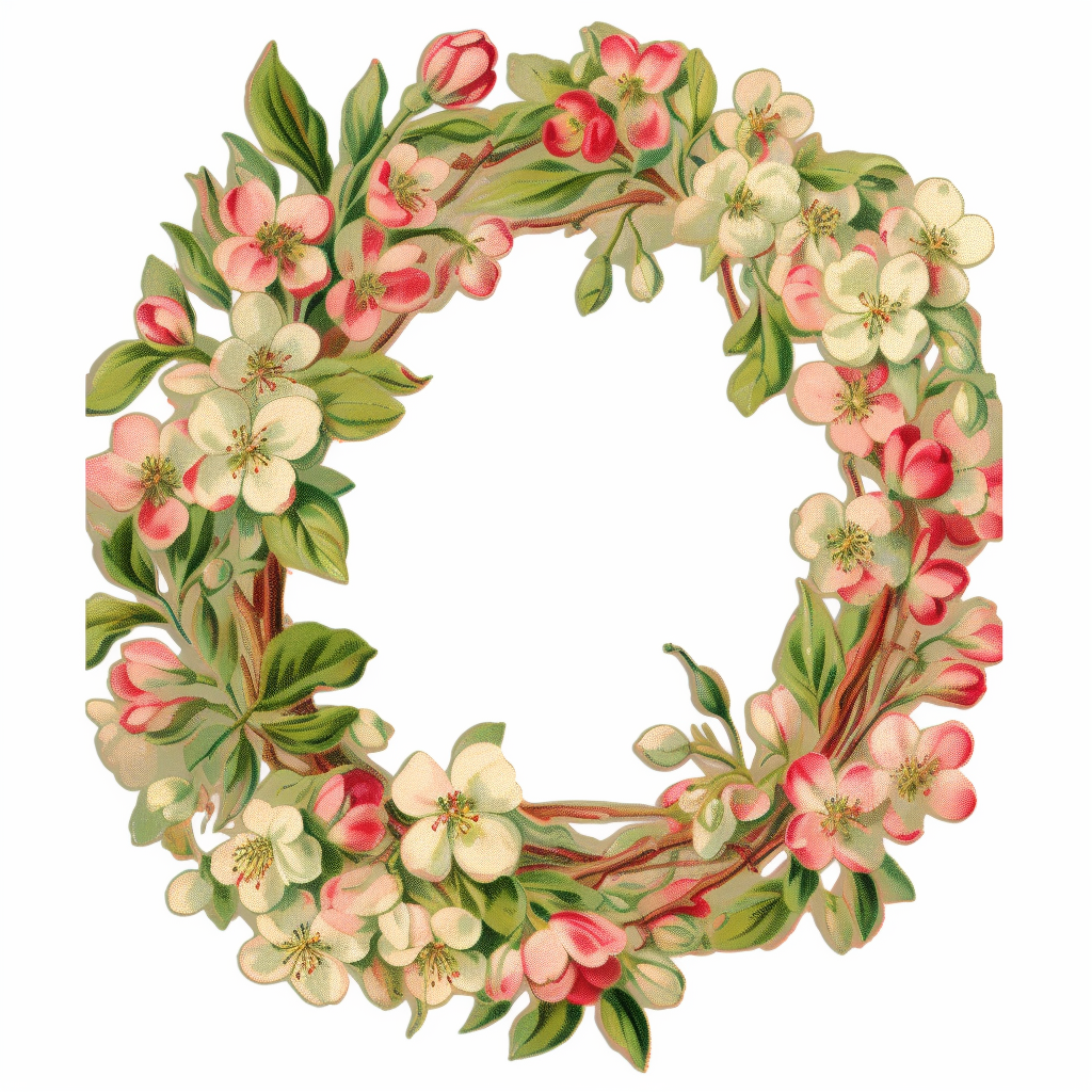 Vintage 1920 Apple Blossom Oval Floral Wreath Illustration ...