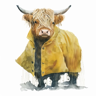 Highland Cow in a yellow coat, Watercolor, Clipart, Farm Animal, clipart