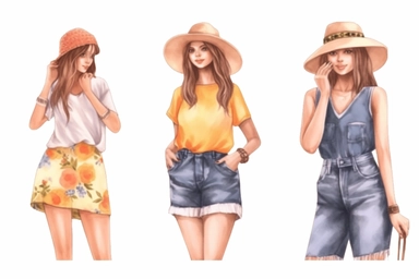 Summer Girl Watercolor Clipart Bundle concept, watercolor illustration white background for removing background