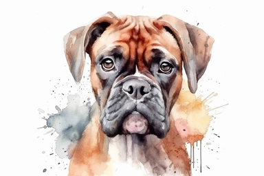 watercolor cute puppy Boxer smiling clipart, hd, on white background, spaced out