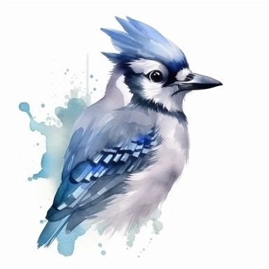 blue Jay bird, clipart set, watercolor style, minimalist, isolated white background, 8k