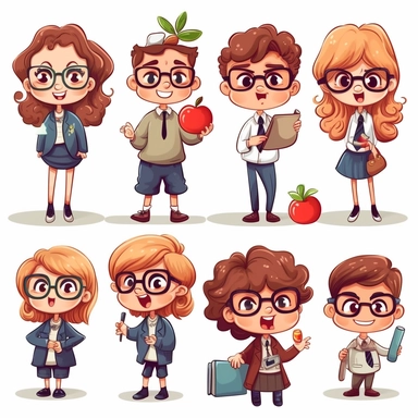 cartoon, set of cute teacher day clipart,adorable, highest resolution and on white background. solid edges and clear clipart