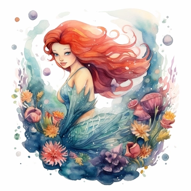 ariel underwater world watercolor clipart