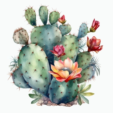 cactus, clip art, watercolor, isolated white background, 8k