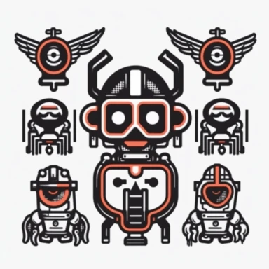 a set of black line clipart inspired by owl mutants and cyborgs and killer robots and 1980s dark scifi films and our dystopian techno-corporate oligarchy