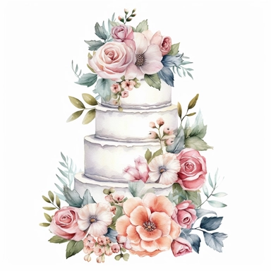 Feminine Floral Wedding Cake Clip Art , illustration, sublimation, white background for removing background