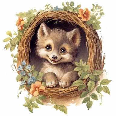 beatrix potter style clipart happy cute baby wolf