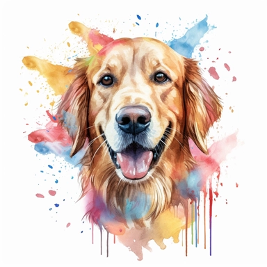 watercolor of a birthday golden retriever isolated on a white background, detailed ,realistic ,rtx on,textural richness,colorful imagery,digital illustration, clipart,