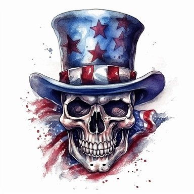skull with american flag hat, watercolor Illustration clipart, 4K, extremely detailed
