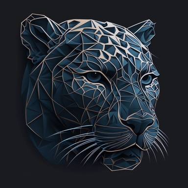 strong, motivating, confident jaguar head . white super simple linear abstracted angular clipart logo. dark blue background. logo for a coach.