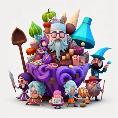 3D Cartoon in the form of magic wizard food family with many members clipart mascot , with a transparent background, 128K super mega pixel, insane detail, hyper-detailed, with huge details, UHD, 8K