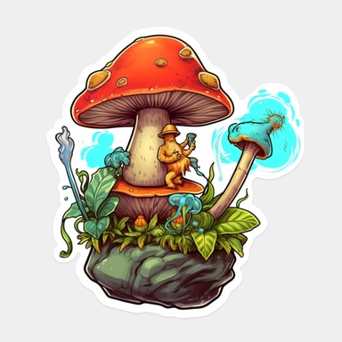 cute, cartoon, clipart, caterpillar smoking a hookah sitting on a magic mushroom, sticker