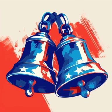 patriotic clipart, liberty bells, depicted in a bold and dynamic style, using a color palette of red, white, and blue, perfect for creating patriotic-themed designs, whether for digital projects or printed materials