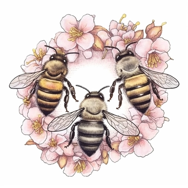 mixed media bumble bees, clip art, cute, spring, card making, intricate, delicate, flowers