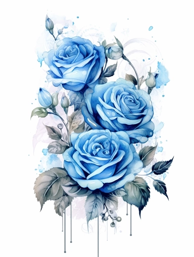 vintage beautiful victorian shabby chic blue roses frame on white background, blue theme, watercolor illustration, clipart