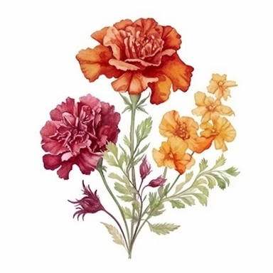 Design a dreamy watercolor clipart of a chinese Bouquet of roses, carnations, and berries in warm hues of red, orange, and burgundy for a romantic and fiery display composition, hand-painted with soft and graceful brushstrokes. Draw inspiration from the artistic finesse of Ethereal Petals Watercolors for a refined and ethereal depiction. isolated on a white background, hand-drawn illustration, hand-painted watercolor texture, 16k UHD resolution, intricately detailed, sharp focal points, designed