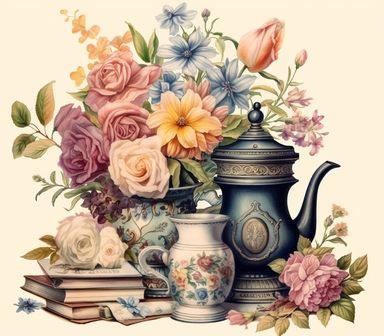 vintage Victorian floral Sewing zipper, Antiques in the style of dreamy watercolor florals, layered images, oil, Clipart style, bucolic scenes, Victorian flowers, miniaturecore, futuristic Victorian, realistic painting style, high details, Vectorized with white background, 8k, , 32k resolution, ultra high definition