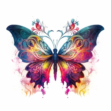sappy butterfly design screenshot thumbnail, in the style of dan mumford, realistic forms, patricia piccinini, colorful animations, christian schloe, tattoo-inspired, characterized animals, watercolor clipart, white background