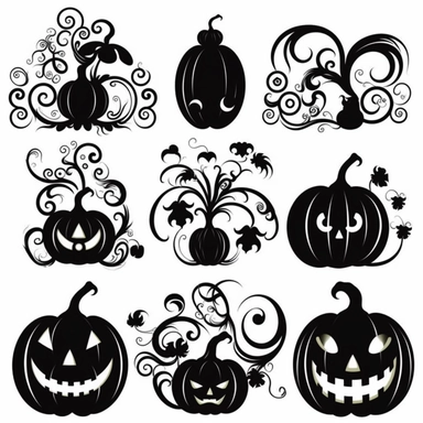 Halloween clip art black and white silhouette cut out pumpkins