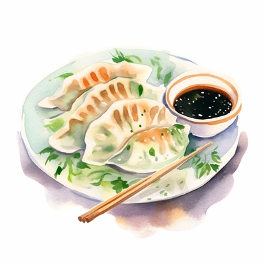 watercolor Dumplings with fine dining decoration clipart