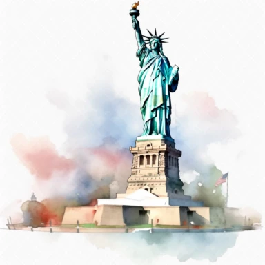 Statue of Liberty - New York City, USA, professional clipart, aquarelle, clean, neat