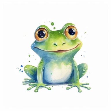 Watercolor happy Frog cartoon style clipart, simple style