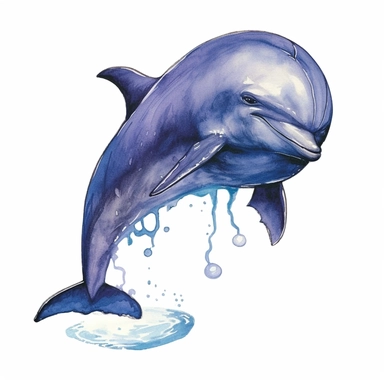 a Dolphin With Ball in the style of watercolour clipart with detailed brush strokes
