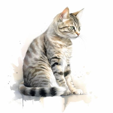 life drawing watercolour clipart grey tabby cat playing