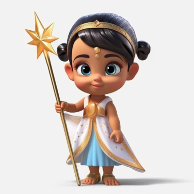 an adorable indian baby fairy with big shiny cute eyes holding a magic wand 3D model clipart
