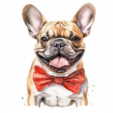 high detailed, Hand drawn watercolor clipart of a happy French Bulldog in italy, on a pure white background for background removal, no shadow, no paint splash