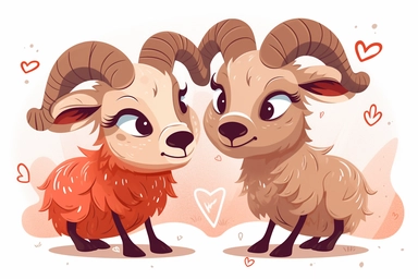 Cute Bighorn sheep in valentine Day clipart, cartoon, white background,
