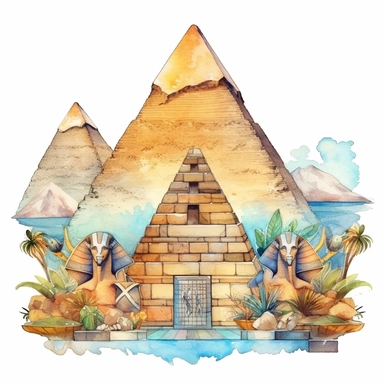 Watercolor Fantasy Ancient Egypt Pyramid Clipart, white background