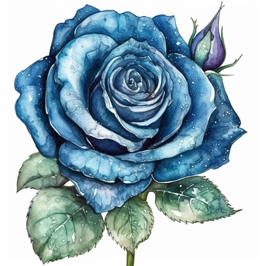 Blu Rose Cartoon, highly detailed, watercolor, clipart